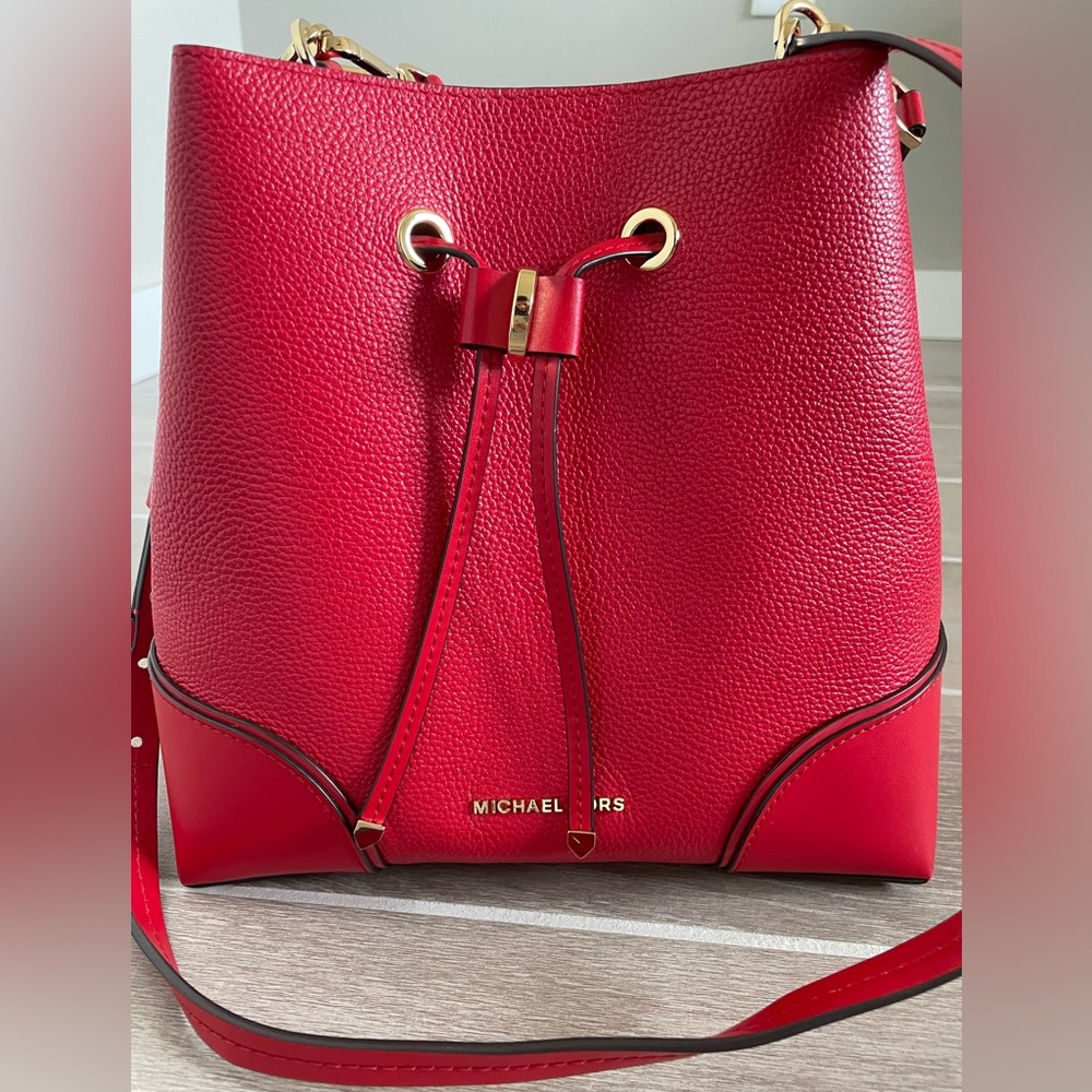 Michael Kors Red Leather Bucket Bag